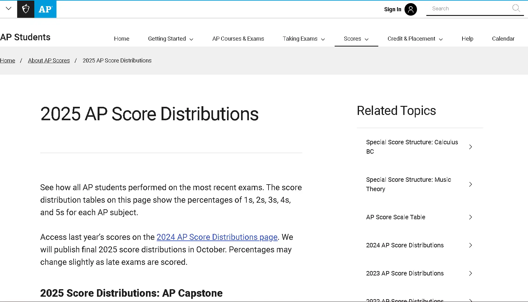 AP Physics C Mechanics course page showing calculus-based physics topics like motion, forces, energy, and rotational dynamics by College Board