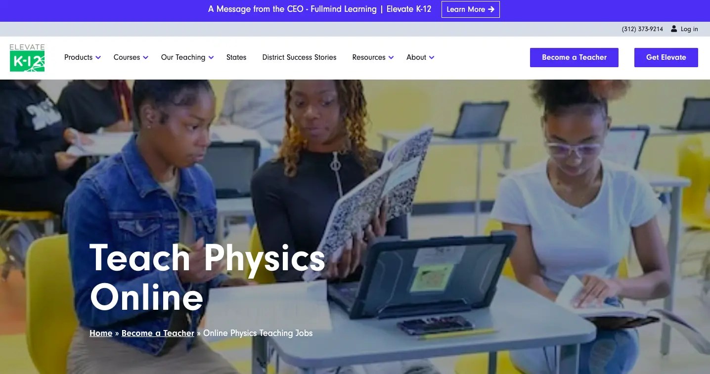 Students learning physics online with a teacher using tablets and notebooks in a modern digital classroom