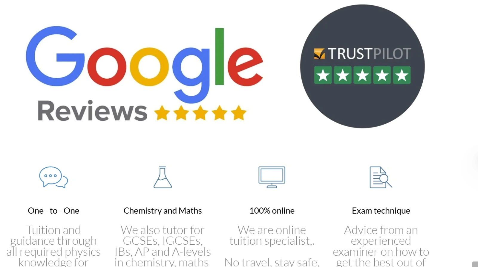 Google reviews for The online physics tutor