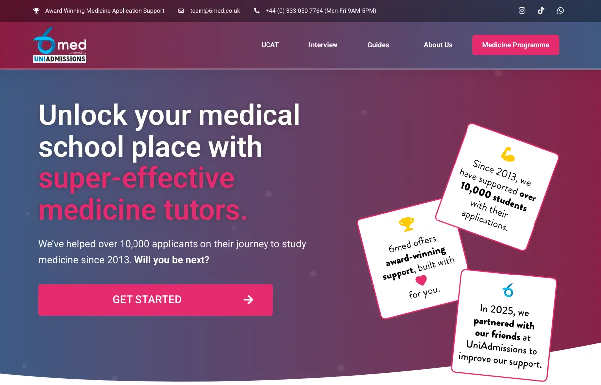 6med homepage banner promoting medical school application support with expert medicine tutors and UCAT preparation services