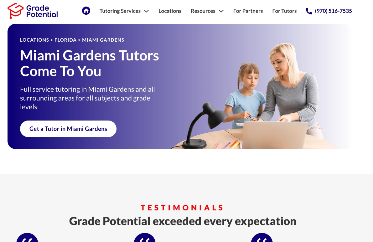 Parent helping a child study with a laptop during an in-home tutoring session in Miami Gardens, promoting services by Grade Potential.