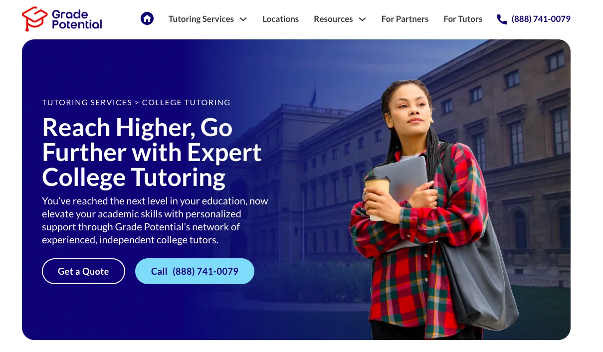 College student holding books and a coffee on campus, representing personalized college tutoring services by Grade Potential.