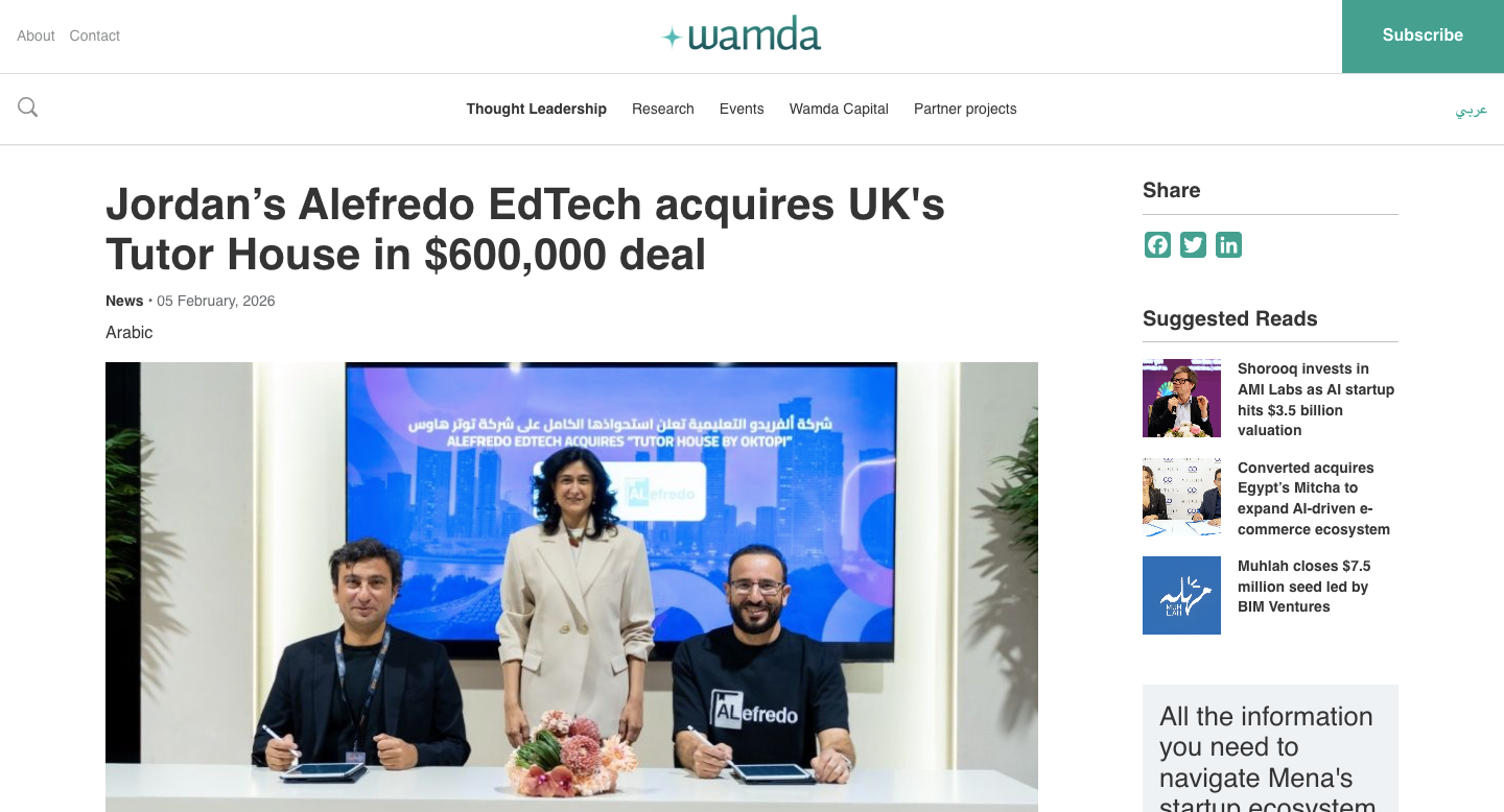 Alfredo EdTech executives announcing acquisition of UK tutoring platform Tutor House in a $600,000 deal