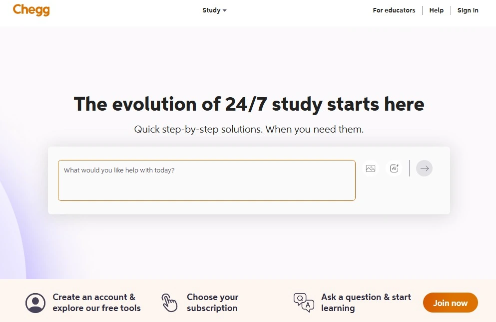 Chegg Home page screenshot