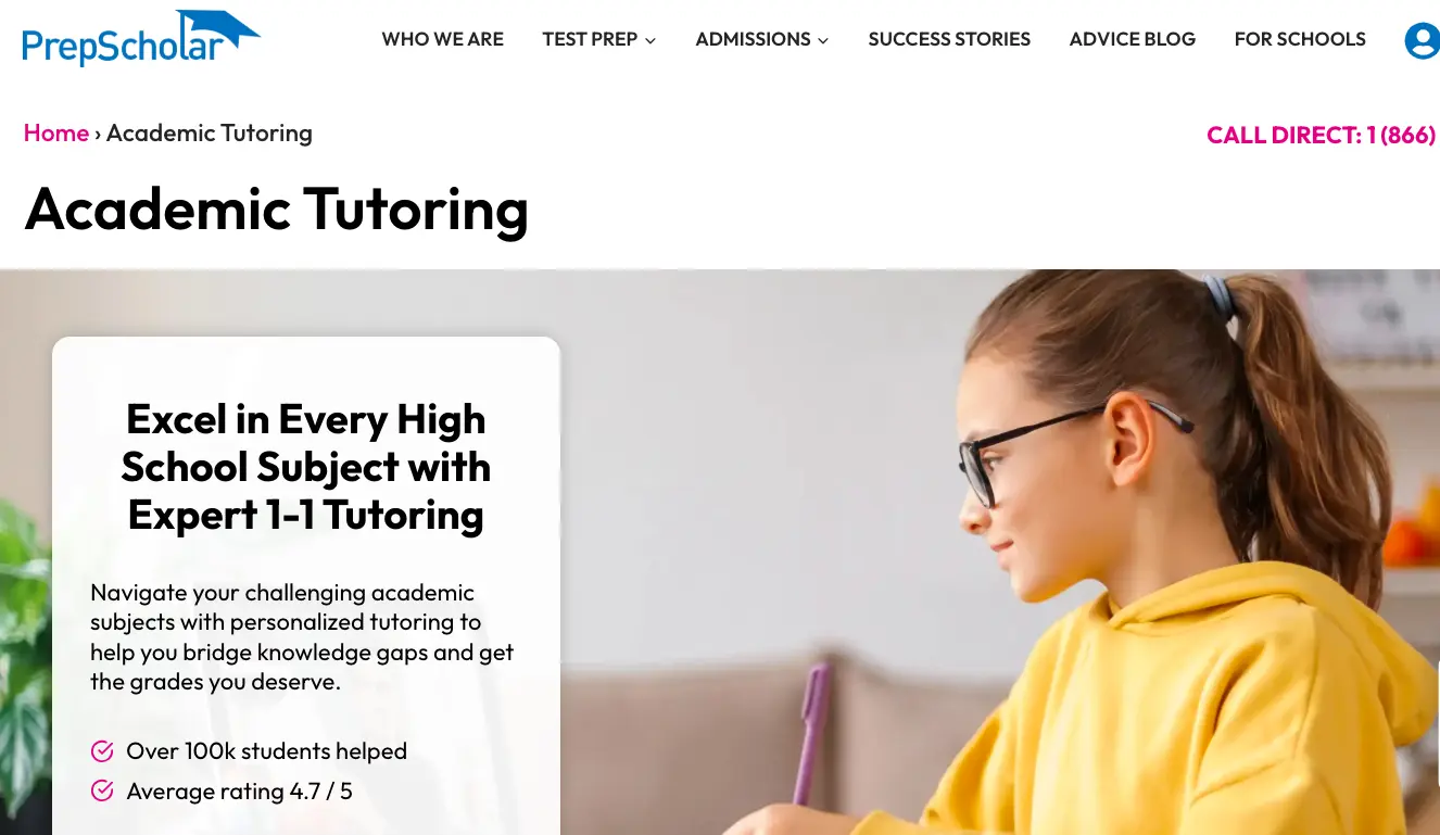 High school student studying with personalized academic tutoring support from PrepScholar platform